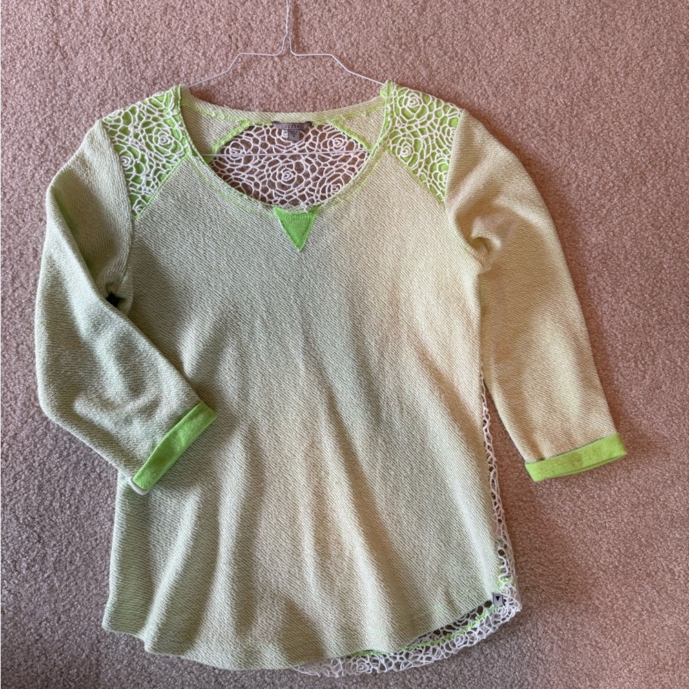 Guess Green Lace Accent Sweater Size M